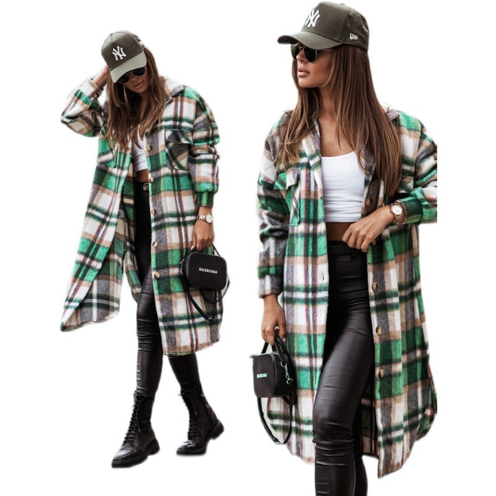 Ladies Plaid Long Coat Amarae