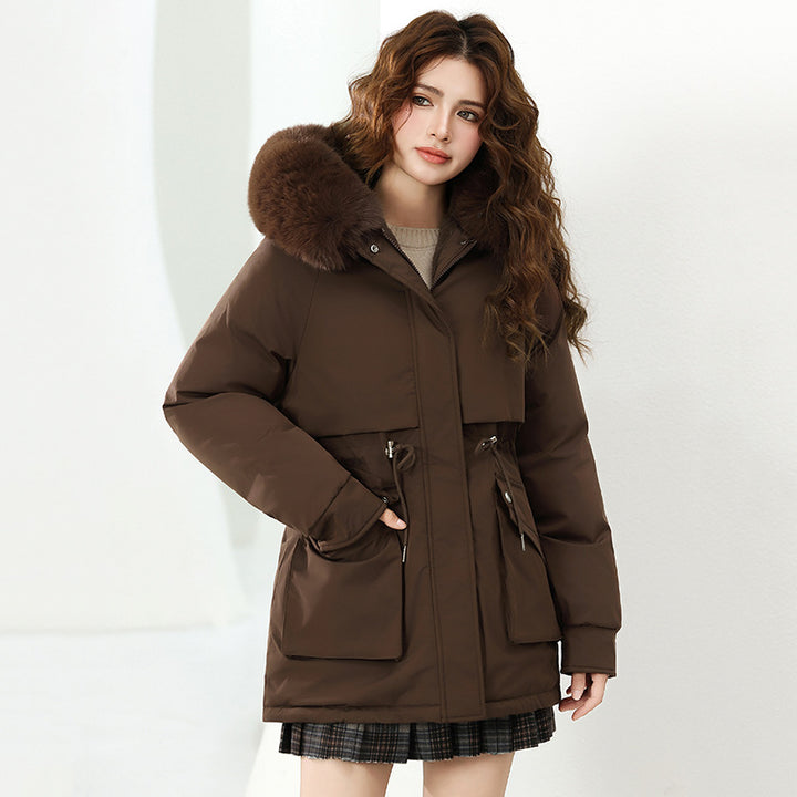 Ladies trendy winter jacket with removable hood and high-quality faux fur Lune London
