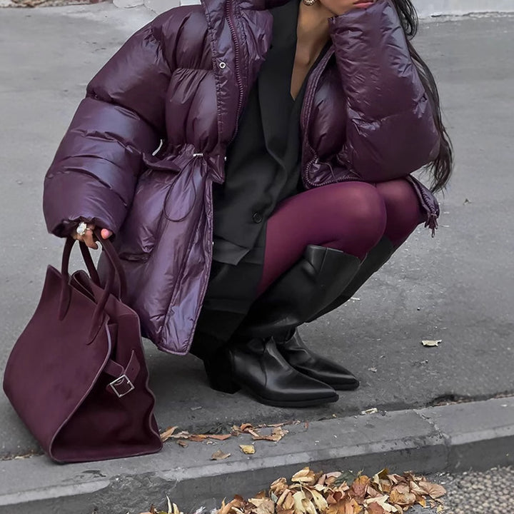 Ladies Oversized Puffer with visible quilted design and high collar Amarae