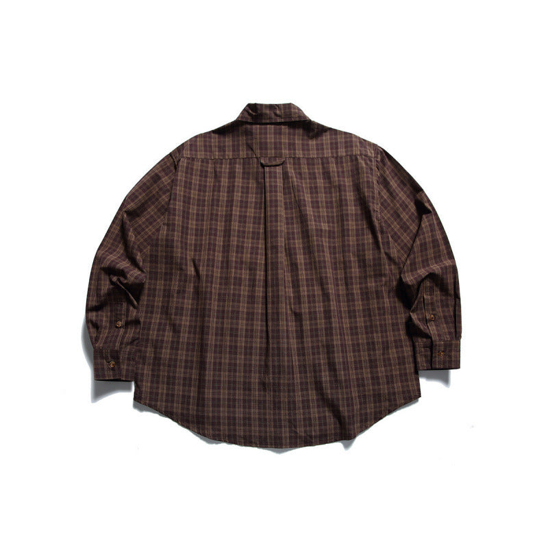 Men's Oversized Checkered Button-Down Shirt with Chest Pocket and Rounded Hem Amarae