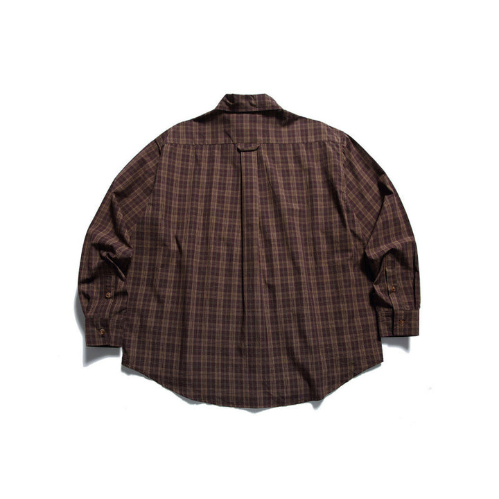 Men's Oversized Checkered Button-Down Shirt with Chest Pocket and Rounded Hem Amarae