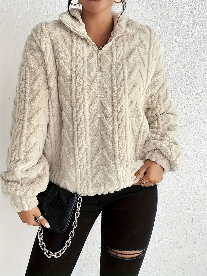 Ladies Cozy Fleece Sweater with High Collar and Zip Detail Lune London