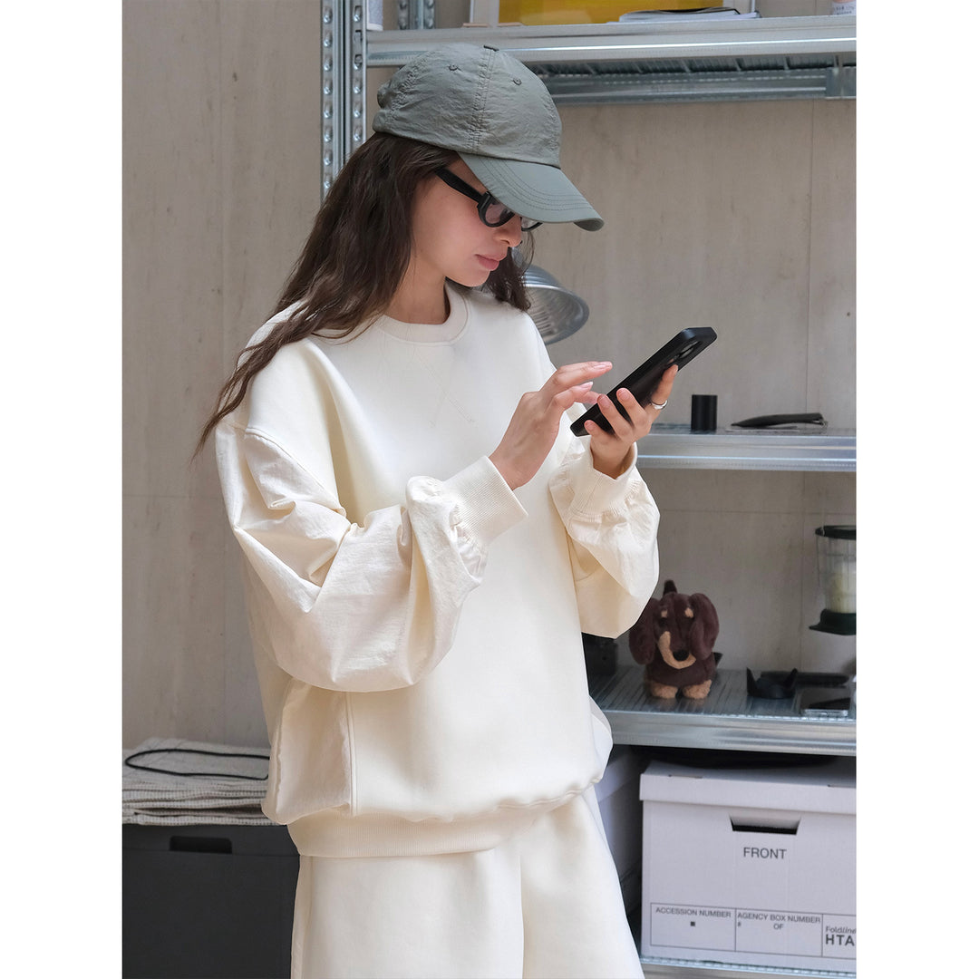 Women's Casual Sweatshirt Set with Voluminous Balloon Sleeves and Relaxed Lounge Cut Amarae
