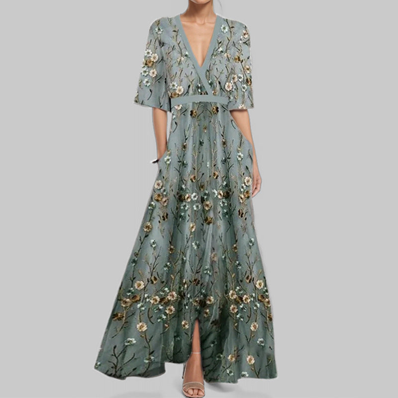 Lune London | Elegant V-Neck Printed Waist Dress with Peplum