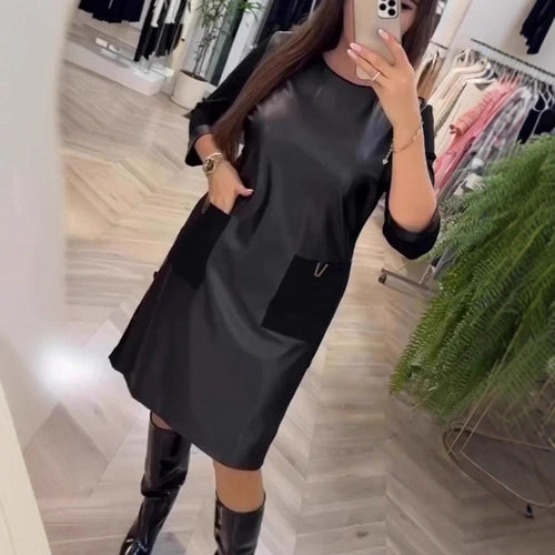 Robe en cuir élégante pour femmes avec poches zippées pratiques Chic & Stil