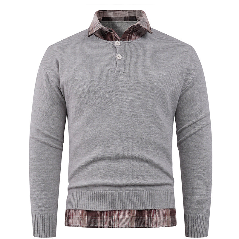 Men's sweater with integrated shirt collar and button detail Lune London