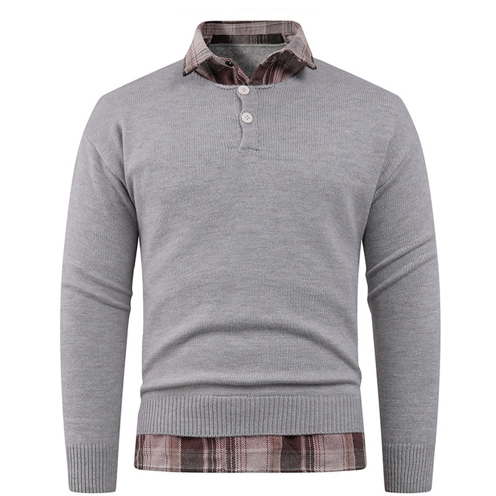 Men's sweater with integrated shirt collar and button detail Lune London