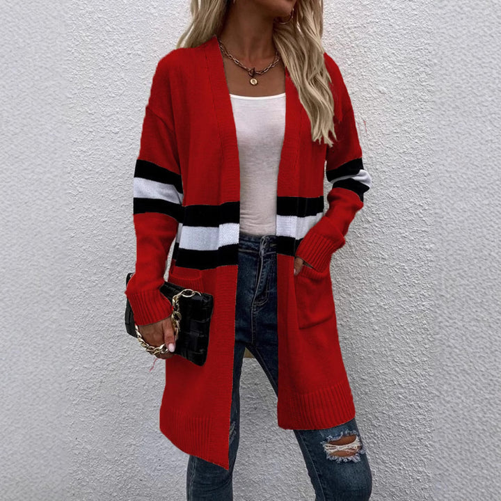 Ladies elegant knitted jacket with wide stripes and pockets Lune London