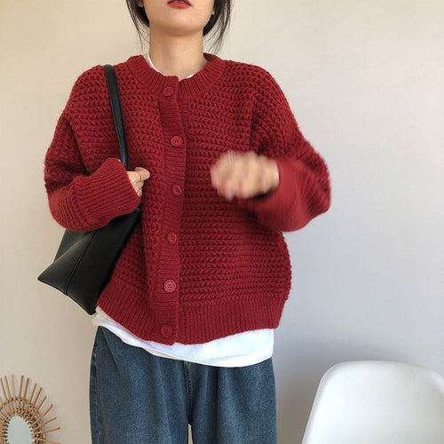 Thick knit jacket for women with button details and oversized cut Amarae