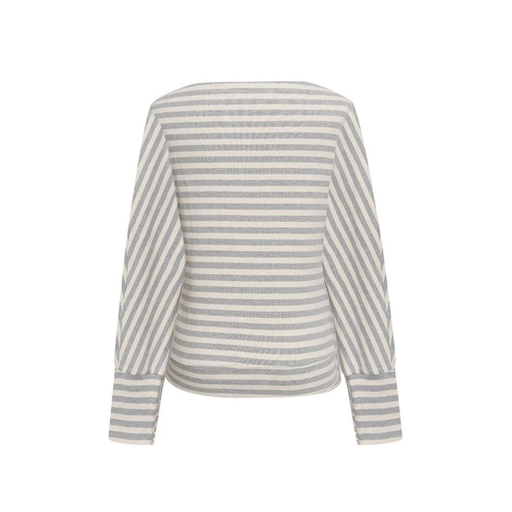 Women's Figure-hugging Striped Long Sleeve Shirt with Wide Boat Neck and Cropped Batwing Sleeves Amarae
