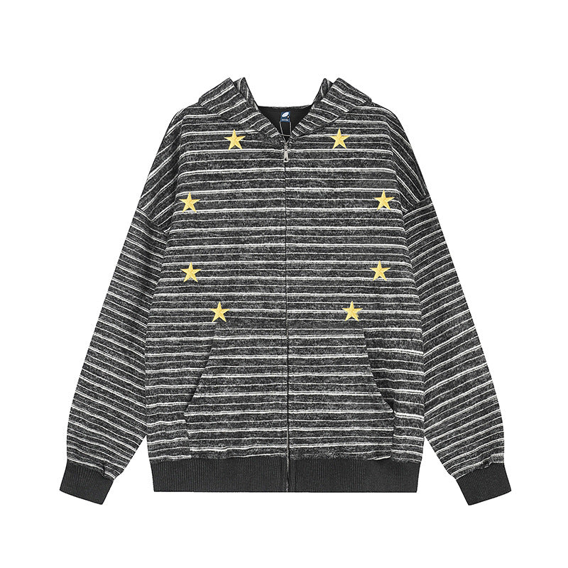Women's striped hooded zip jacket with star appliqués and kangaroo pocket Amarae