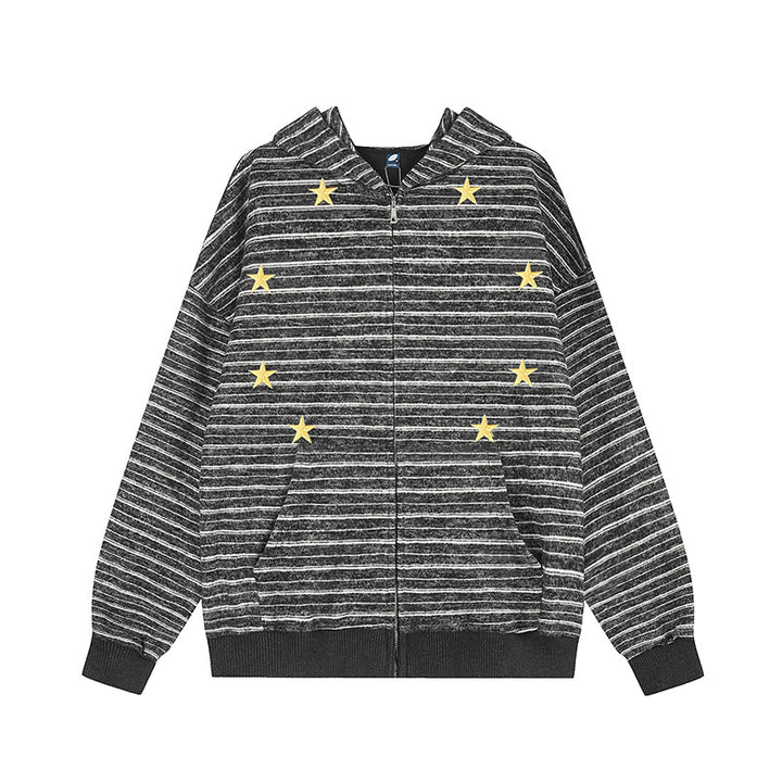 Women's striped hooded zip jacket with star appliqués and kangaroo pocket Amarae