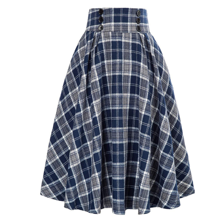 Women A-line Checkered Midi Skirt with Elastic Waistband Amarae
