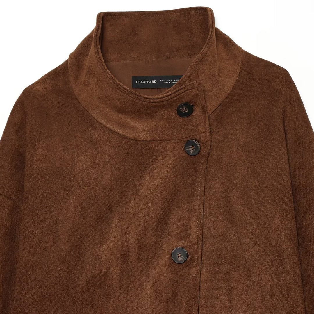 Women's Boxy Short Jacket in Suede Look with High Stand-up Collar Amarae
