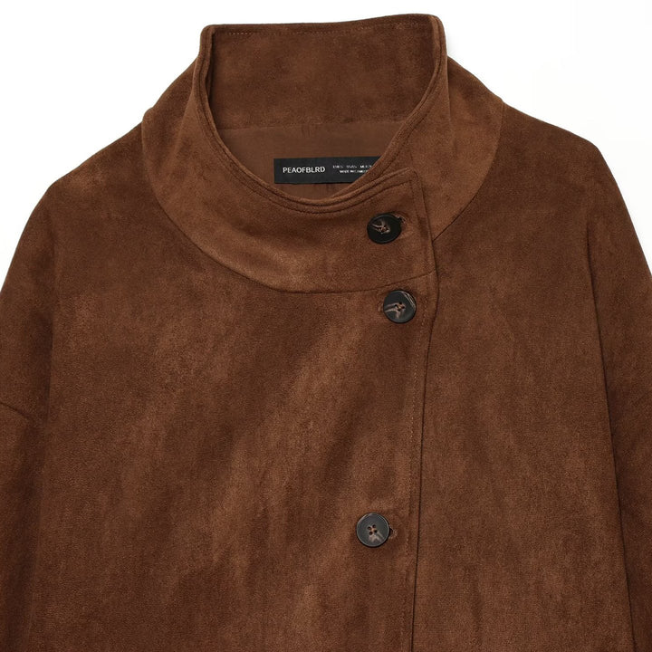 Women's Boxy Short Jacket in Suede Look with High Stand-up Collar Amarae