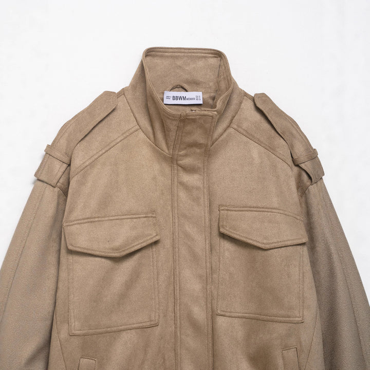 Women's field bomber jacket in suede look with high collar, flap pockets and epaulettes Amarae
