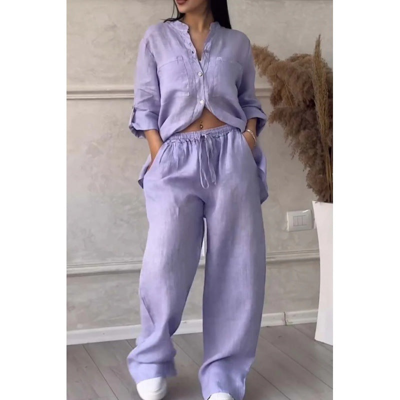 Women's Wide Linen Blend Pants with High Elastic Waistband, Drawstring and Palazzo Silhouette Amarae