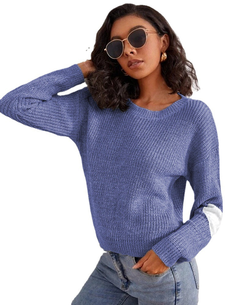 Trendy knitted sweater for women with contrasting sleeve accents Lune London