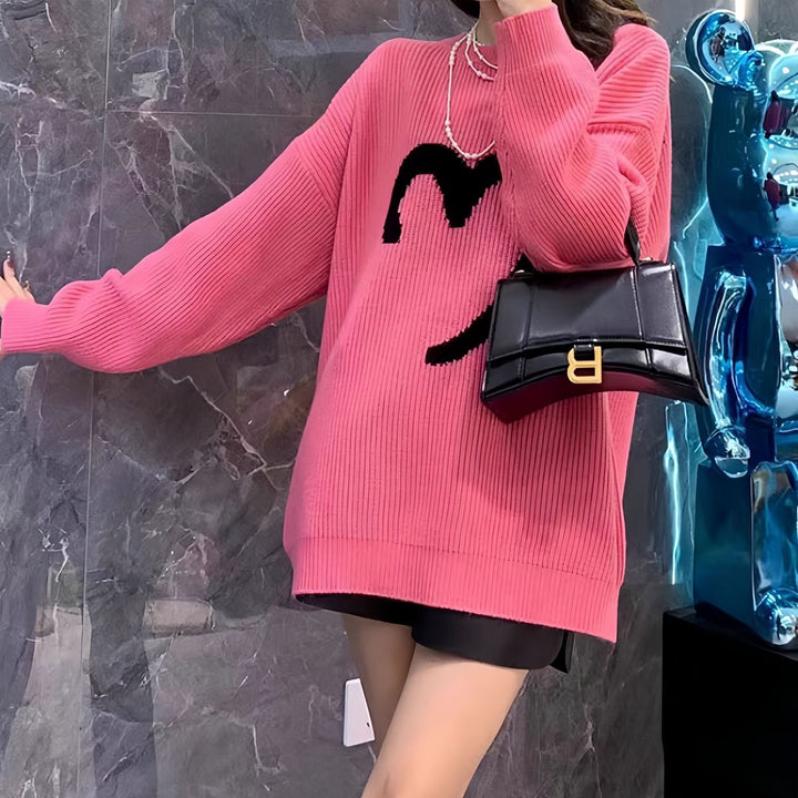 Sweater surdimensionné pour femmes avec motif de smiley tricoté Chic & Stil