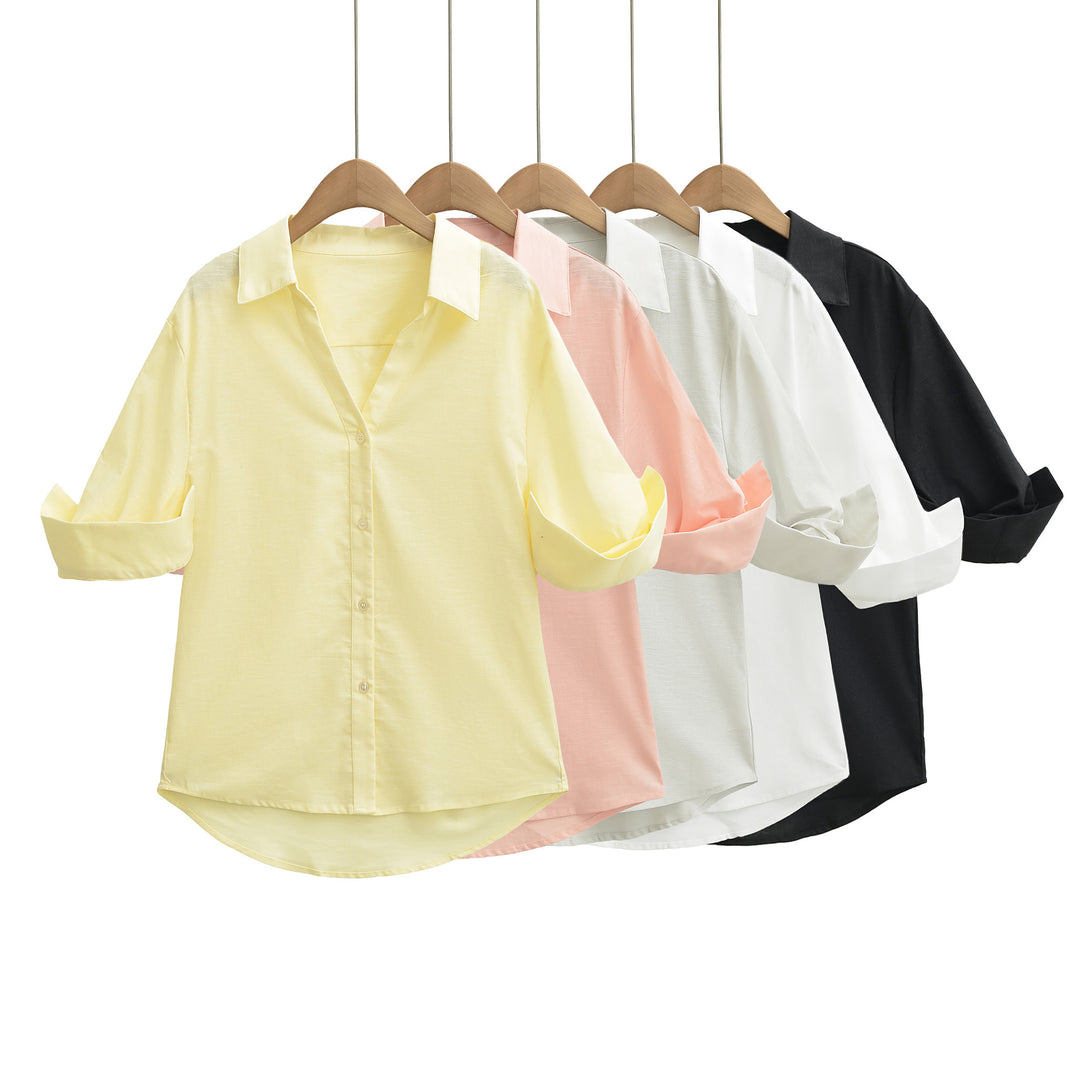 Women's Lightweight Oversized Linen-look Blouse with Kent Collar and Roll-up Sleeves Amarae