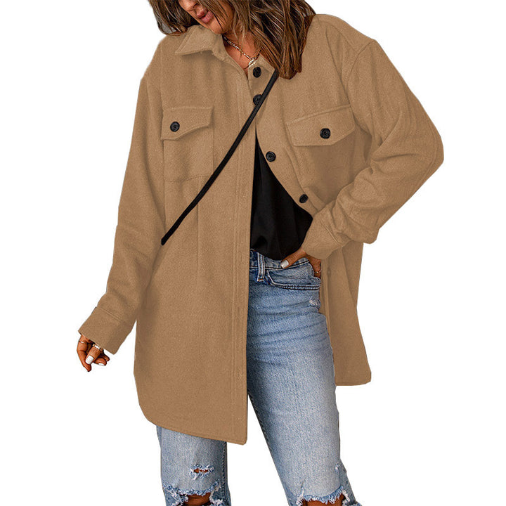 Ladies Oversized Leisure Jacket with Double Pockets and Chic Button Details
