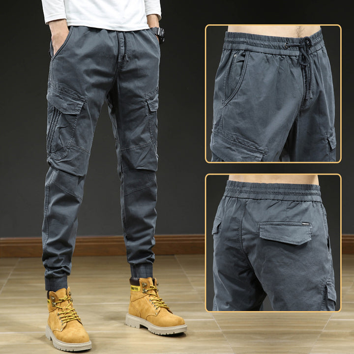 Comfortable cargo pants for men with elastic waistband and multiple pockets Lune London