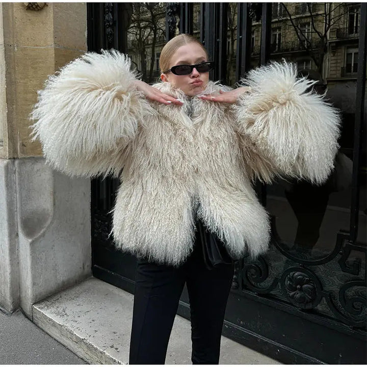 Women's Cozy Faux Fur Jacket with High Collar and Elegant Details Lune London