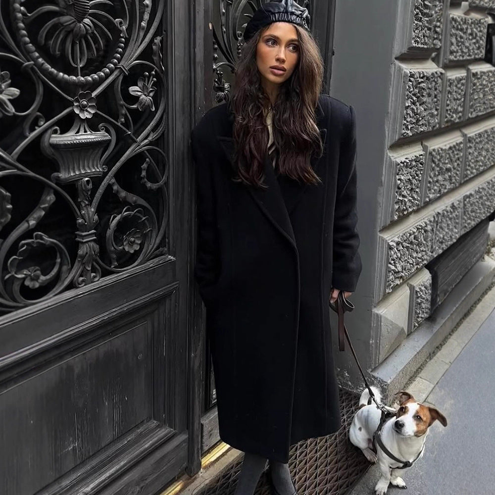Women's Maxi Length Wool Blend Coat in Oversized Cocoon Cut with Distinctive Shoulder Line Amarae