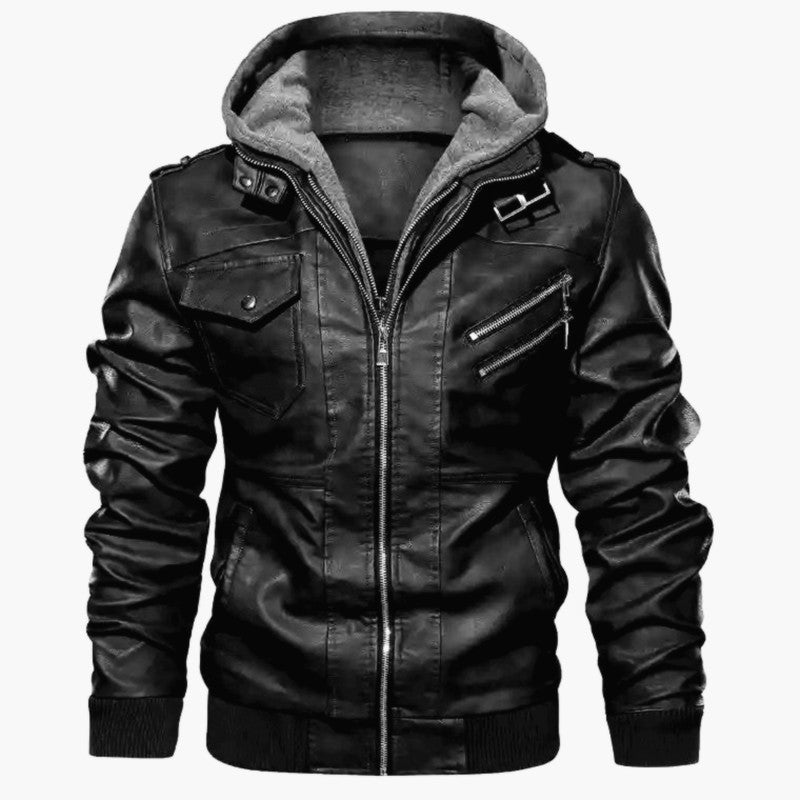 Casual leather jacket for men with hood Amarae