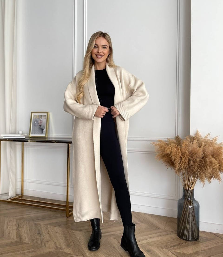 Ladies Long Cardigan with Deep Collar Lune London