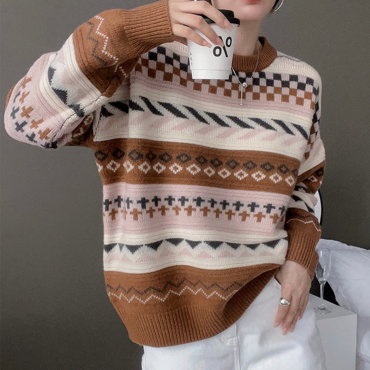 Pull en tricot confortable pour femmes avec design de motif créatif Chic & Stil