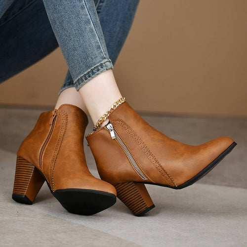 Elegant heeled boots for women with zipper Amarae