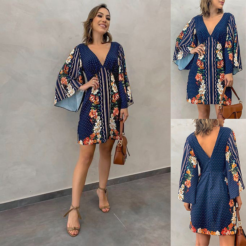 Bohemian Chic style bell sleeve mini dress