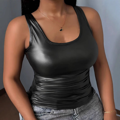 Ladies Tank Top with Shiny Material and Figure-Hugging Fit Amarae