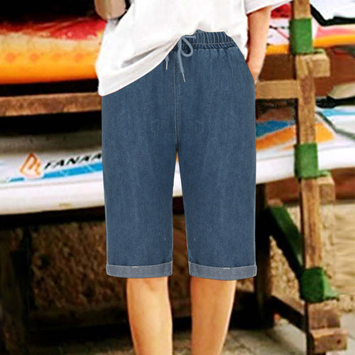 Ladies denim shorts with elastic waistband and casual cut Amarae