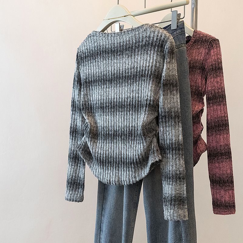 Chemise à manches longues décontractée pour femme avec motif de rayures en maille Chic & Stil