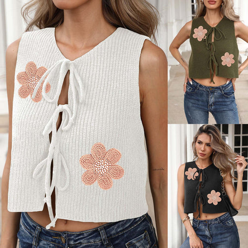 Women short knitted top with floral embroidery Amarae