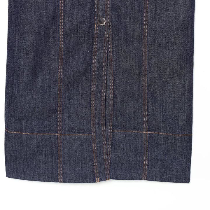 Women's Sleeveless Denim Maxi Dress with Shirt Collar, Tailored Silhouette and Continuous Snap Button Placket Amarae