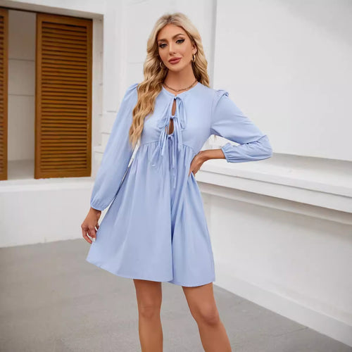 Fitted dress for women with knot opening and balloon sleeves Amarae