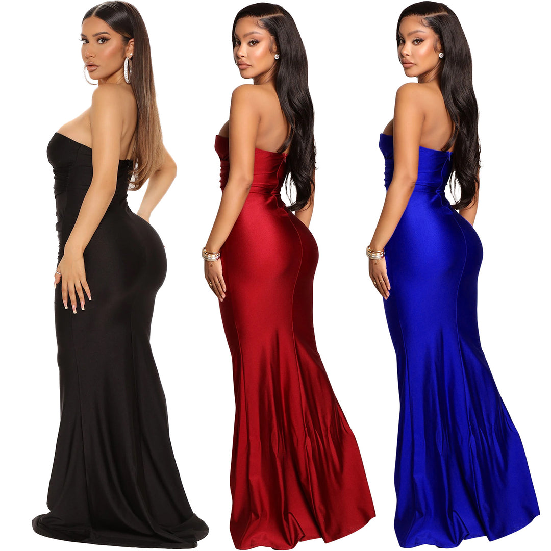 One-shoulder satin evening dresses Lune London