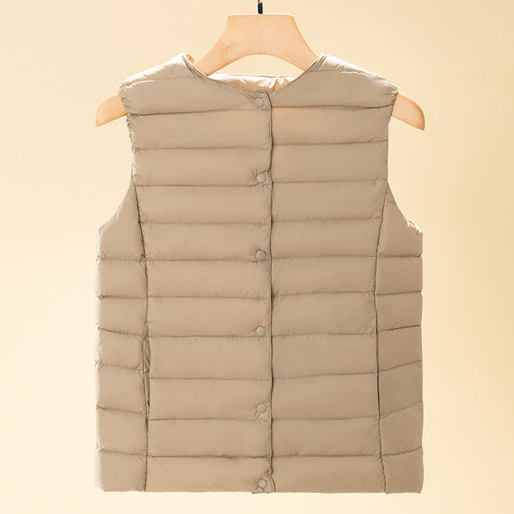 Women's sleeveless quilted thermal vest with round neck and snap button placket Amarae