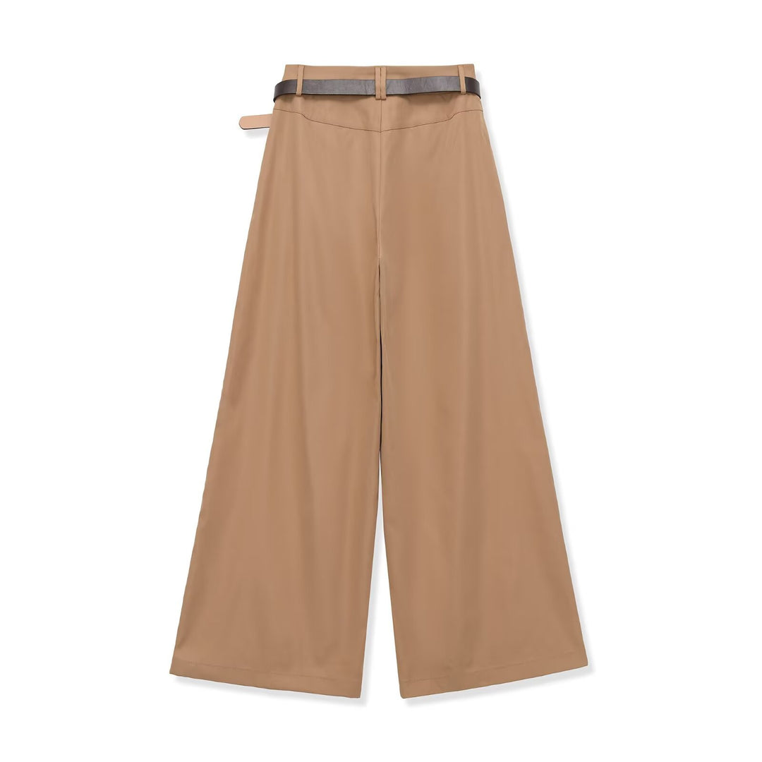 Women's culotte-inspired high-waist palazzo pants with crease and waist belt Amarae