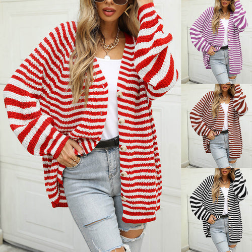 Cardigan décontracté pour femme avec motif à rayures larges et détails de boutons Chic & Stil