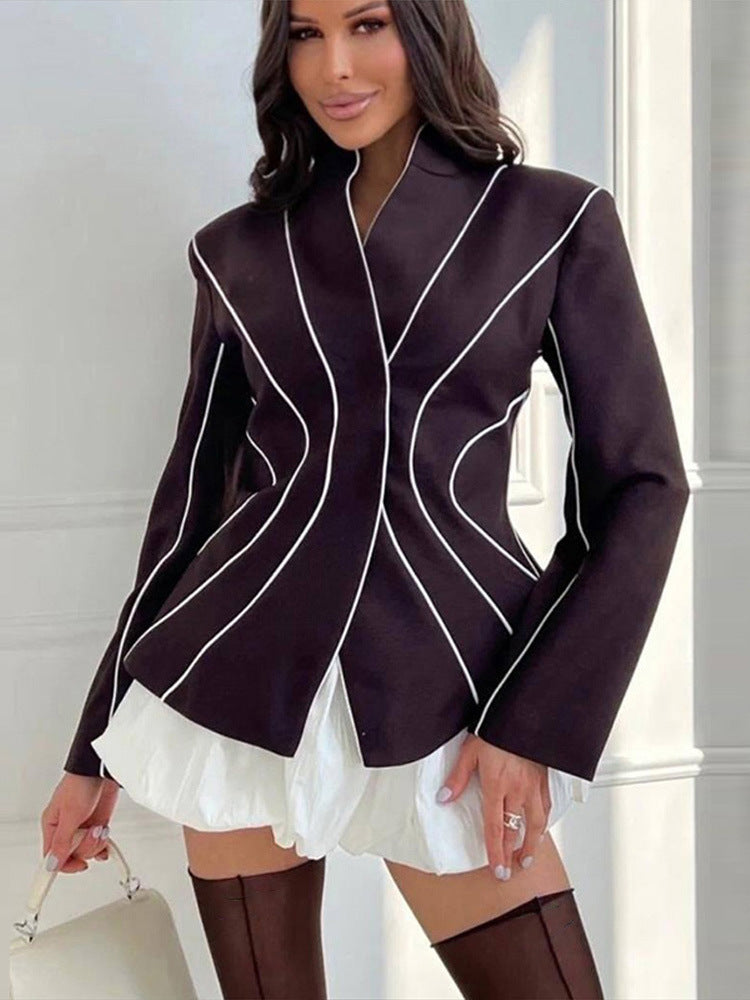 Women's Sculptural Tailored Blazer with Contouring Piping Amarae