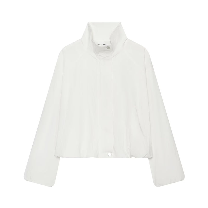 Women's Lightweight Cropped Transitional Jacket with Stand-Up Collar and Concealed Zipper Amarae