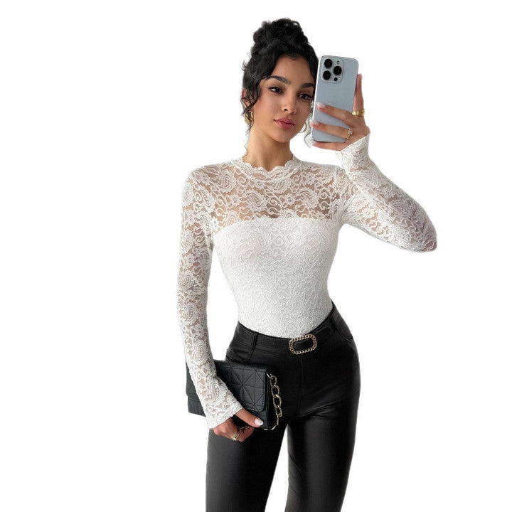 Women's Lace Shirt with Elegant High Collar and Long Sleeves Lune London