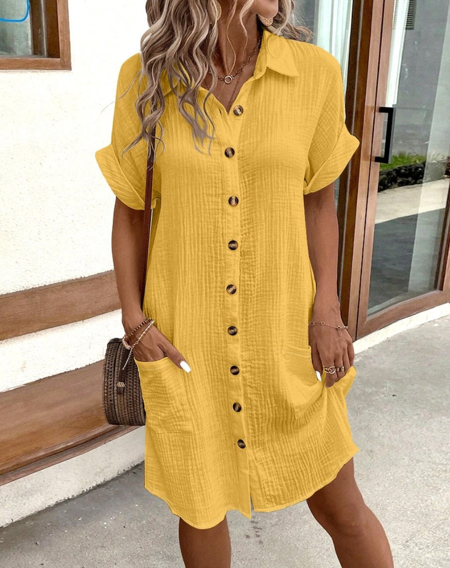 Button-down shirt dress for ladies in breathable cotton with pockets Lune London