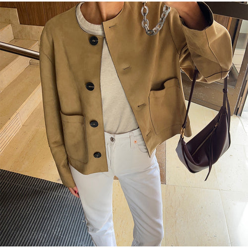 Elegant suede jacket for women with button closure Amarae