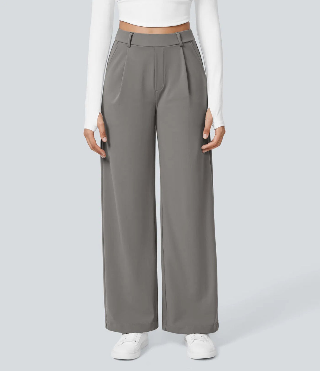Ladies Elegant High-Waist Palazzo Pants with Front Pleats and Side Pockets Amarae
