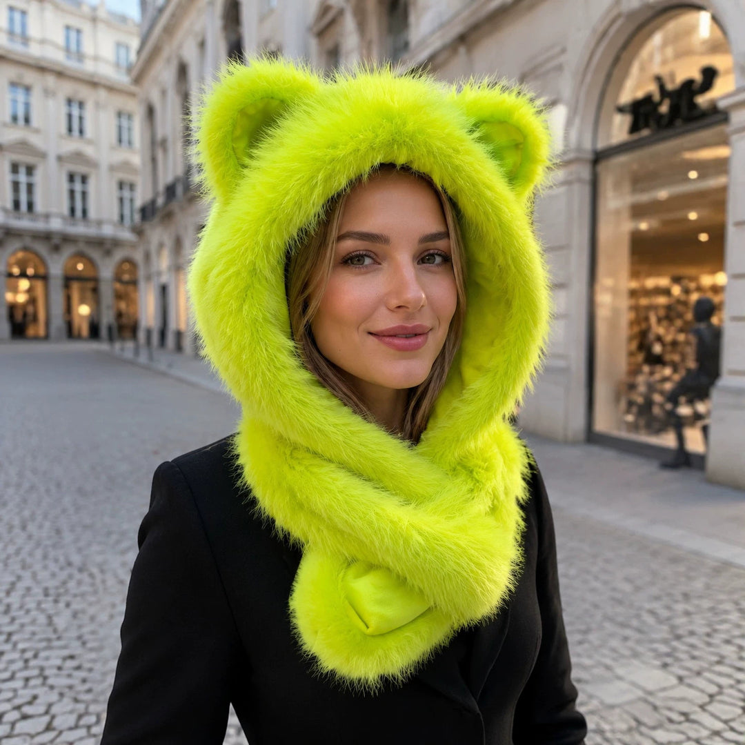 Women's hooded scarf with bear ears and integrated loop scarf Amarae